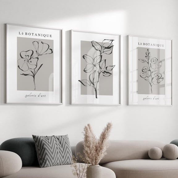 UNFFRAMED Set Of 3 Gray Prints - Gray - Botanical Prints - Modern Flower - Gray, Modern Wall Decor Set 3 Prints 8x12