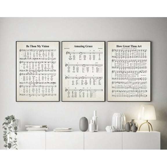Luvia Set Of 3 Hymn Sheets - Amazing Grace, Be Thou My Vision, How Great Thou Art, Modern Wall Decor Set 3 Prints 8x12 UNFRAMED