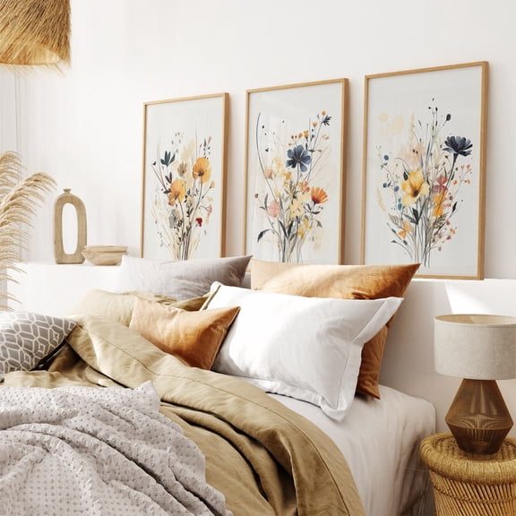 UNFFRAMED Set Of 3 Neutral Wildflower Prints, Botanical Art Decor, For Her, Floral Wall Art Prints, Flowers Set Of 3 Piece Set 3 Prints 20x30