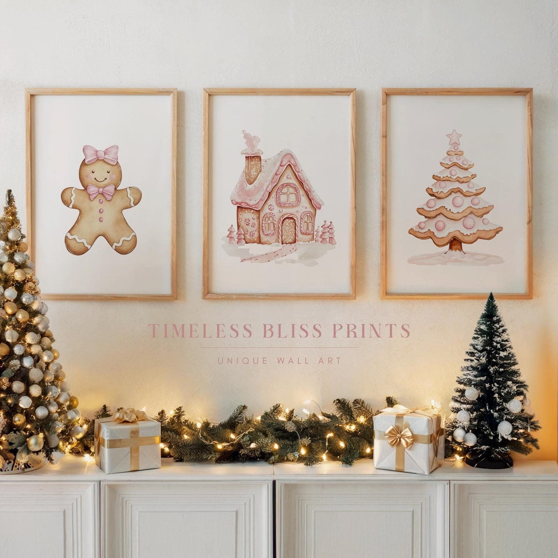 UNFFRAMED Set Of 3 Pink Gingerbread Posters, Pink Wall Art Gingerbread ...