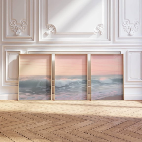 UNFFRAMED Set Of 3 Sunset Posters, Neutral Coastal Poster Set, Beach Landscape Wall Art, Ocean Triptych Home Decor, Gallery Wall, Set 3 Prints 20x30