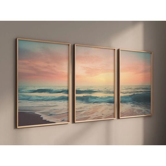 UNFFRAMED Set Of 3 Sunset Posters, Neutral Coastal Poster Set, Beach Landscape Wall Art, Ocean Triptych Home Decor, Gallery Wall, Set 3 Prints 20x30