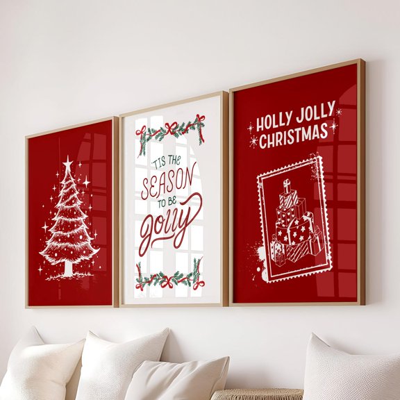 UNFFRAMED Set Of 3 Tree Posters, Winter Wall Art, Festival Decor,Posters Set 3 Prints 20x30