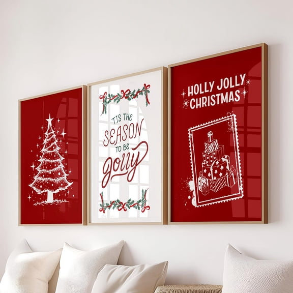UNFFRAMED Set Of 3 Tree Posters, Winter Wall Art, Festival Decor,Posters Set 3 Prints 8x12
