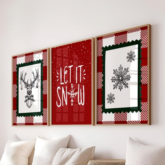 UNFFRAMED Set Of 3 Trendy Charming Wall Art Posters, Vintage Winter Festiveposters Set 3 Prints 20x30
