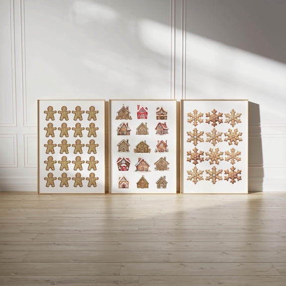 UNFFRAMED Set Of 3 Wall Art, Gingerbread Cookie Print, Decor, Kitchen Art Prints, Set 3 Prints 12x18