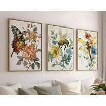 Luvia Set Of 3Pring Floral Inserts Print, Bee Butterfly Dragonfly Farmhouse,, Botanical Fine Art Poster, Modern Wall Decor Set 3 Prints 8x12 UNFRAMED