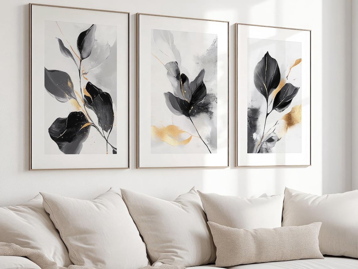 UNFFRAMED Set Of Three Abstract Minimalist Black And White Art Posters ...