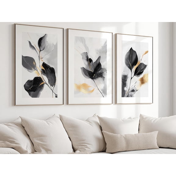 UNFFRAMED Set Of Three Abstract Minimalist Black And White Art Posters Wall Art Set 3 Prints 20x30