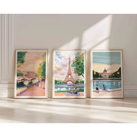 UNFFRAMED Set Paris Wall Art Posters, Paris Wall Decor, Paris Art Poster Set, Paris Travel Art, Eiffel Tower, Paris Posters, French Decor Set 3 Prints 8x12