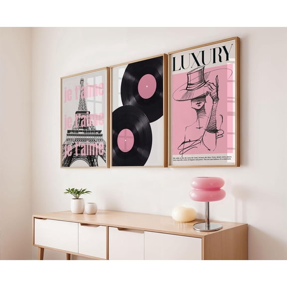 UNFFRAMED Set Pink Retro Vintage Trendy Fashion Stylish Poster Office Decor Aesthetic Girly Apartment Luxury Paris Fashion Wall Art Black N White Set 3 Prints 8x12