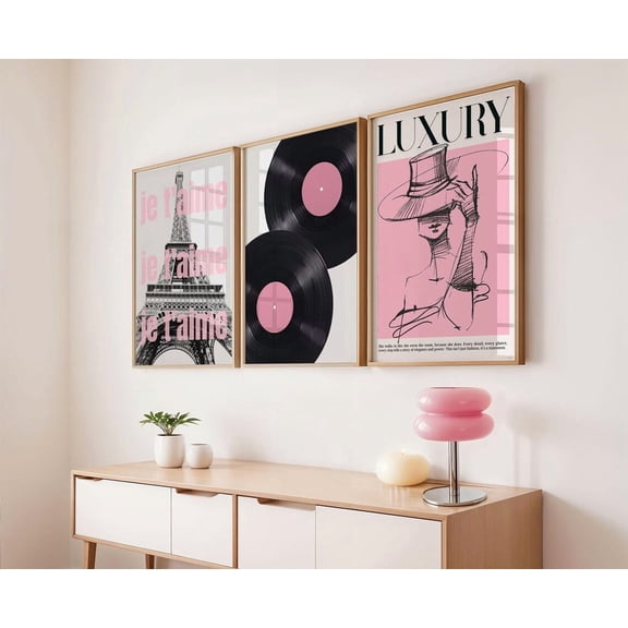 UNFFRAMED Set Pink Retro Vintage Trendy Fashion Stylish Poster Office Decor Aesthetic Girly Apartment Luxury Paris Fashion Wall Art Black N White Set 3 Prints 20x30