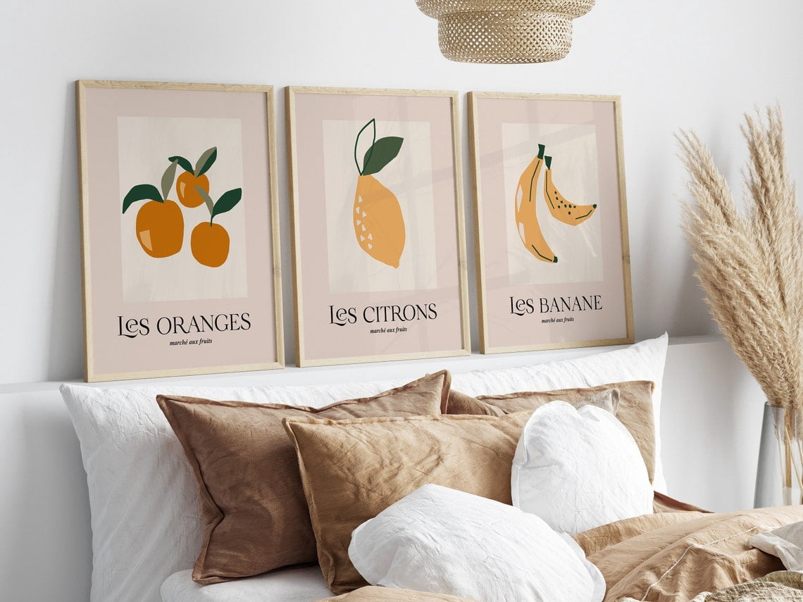 UNFFRAMED Set Posters Kitchen Posters, Abstract Fruit Market Wall Art ...
