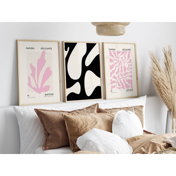 UNFFRAMED Set Posters, Pink Cream Bedroom Wall Art, Blush Home Decor, Abstract Flower Posters Floral Line Art, Set 3 Prints 20x30