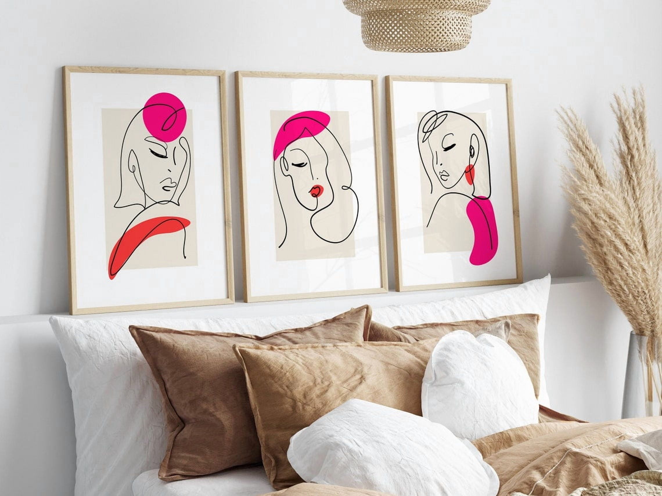 UNFFRAMED Set Posters Pink Woman Line Art Poster Pink Poster Set Of ...