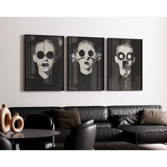 UNFFRAMED Set Three Monkeysblack Surreal Portrait, Adorned In Vintage Attire,Muted Tones Posters,Dreamlike Atmosphere,Vintage Horror Posters Set 3 Prints 8x12