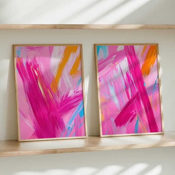 UNFFRAMED Set Of Two Hot Pink Wall Art, Vibrant Pink Posters, Perfect For Dorm Room Decor, Modern Art Poster, Bright And Colorful Decor Set 2 Prints 8x12