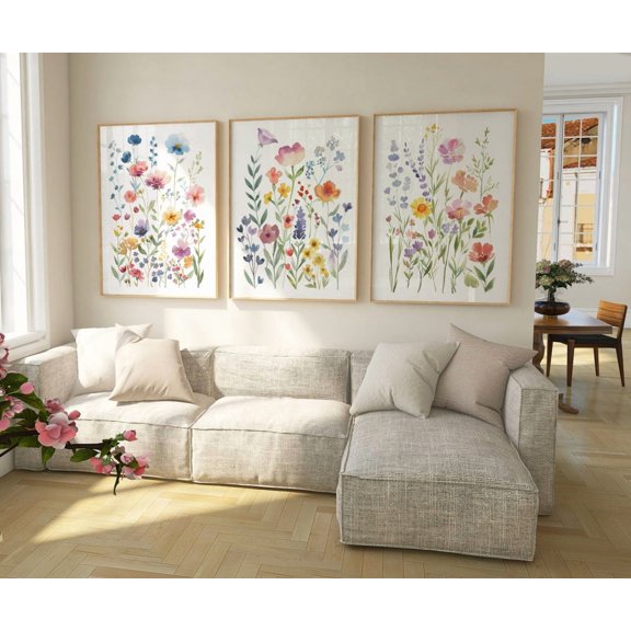 UNFFRAMED Set Wildflower Posters Bright And Vibrant Floral Art Botanical Posters Colorful Flower Artwork Collection Set 3 Prints 20x30