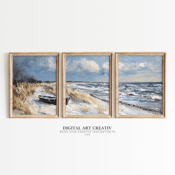 UNFFRAMED Set Winter Seascape Posters, Seascape Gallery Set 3, Winter Beach Wall Art, Winter Seascape Wall Art, Beach Art Set 3 Prints 20x30