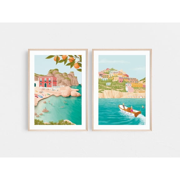 UNFFRAMED Sicily Poster, Positano Poster, Sicily Art Poster, Amalfi Coast Poster, Italy Travel Poster Sets, Travel Posters Set Of 2, Italy Wall Art Set Set 2 Prints 16x24