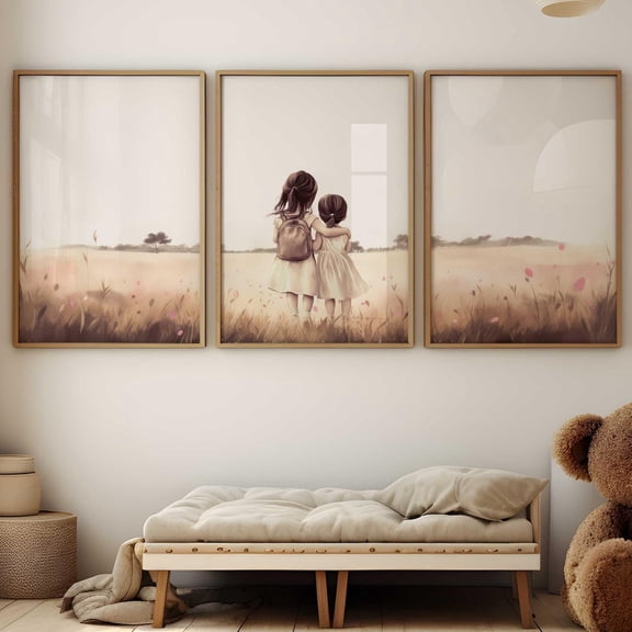 Luvia Sister Room Decor, Sister Print, Shared Room Art, Twoister Art, Set Of Three Country Nursery, Sister, Modern Wall Decor Set 3 Prints 12x18 UNFRAMED