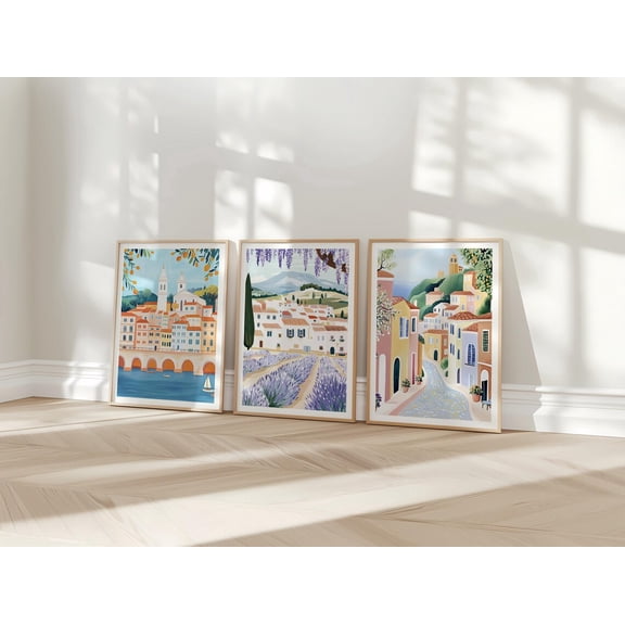 UNFFRAMED South Of France Art Posters Set, French Riviera Wall Art, Provence Art Poster, France Travel Posters, France S, France Wall Art Set 3 Prints 16x24