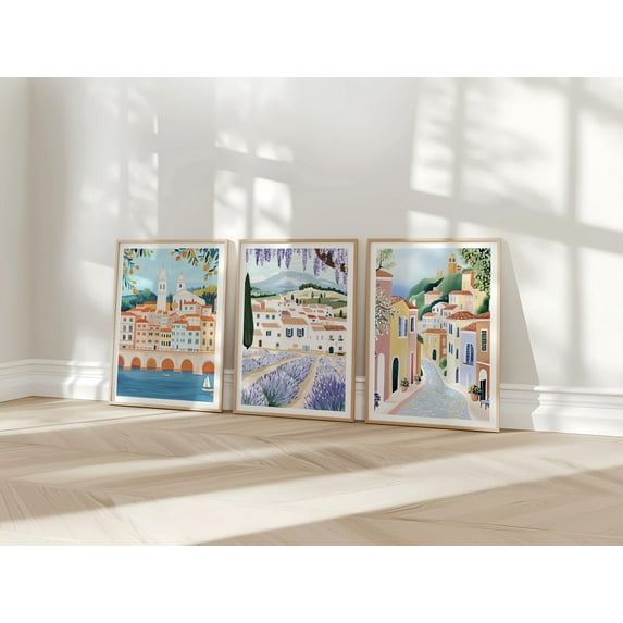 UNFFRAMED South Of France Art Posters Set, French Riviera Wall Art, Provence Art Poster, France Travel Posters, France S, France Wall Art Set 3 Prints 20x30