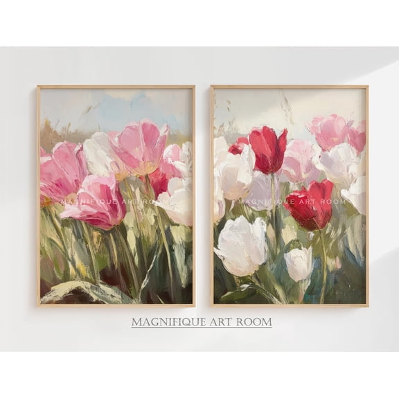 UNFFRAMED Spring Tulip Wall Art Wall Print Printable Tulip Meadow Poster, Summer Landscape Floral Botanical Print SS6| Set 2 Prints 8x12