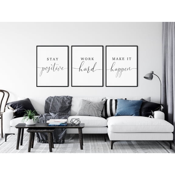 UNFFRAMED Stay Positive Work Hard Make It Happen Inspirational Quotes Motivational Set Of 3 Wall Art Office Wall Art Print Typography Poster Set 3 Prints 16x24