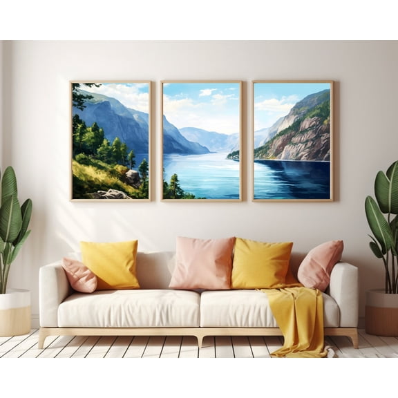 UNFFRAMED Stegastein Viewpoint Norway Poster Set Of 3, Fjord Landscape Wall Art, Scandinavian Nature Decor, European Travel Poster, Outdoors Set 3 Prints 16x24
