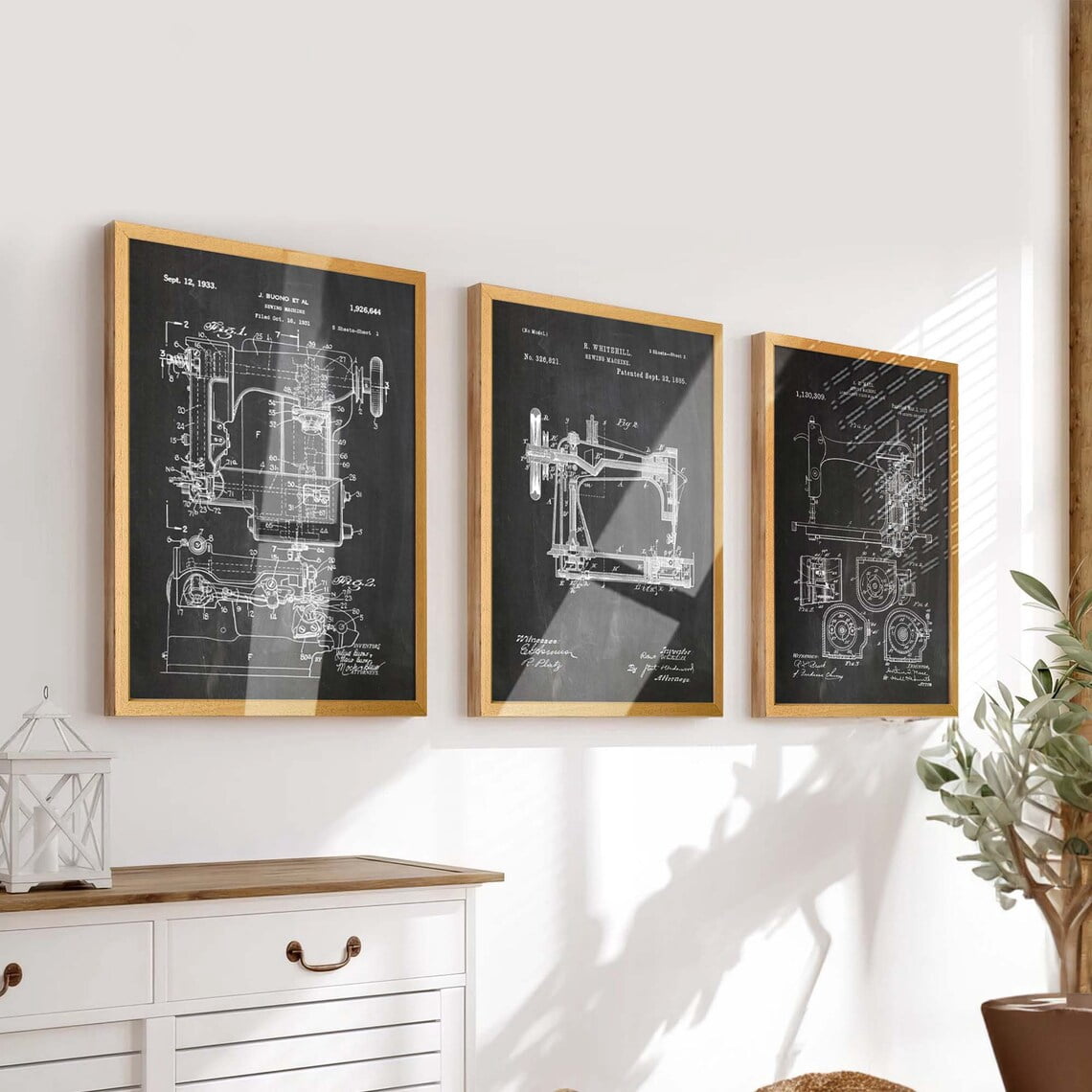 Luvia Stitching Elegance: Set Of 3 Sewing Machine Patent Posters ...