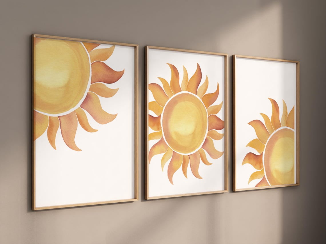UNFFRAMED Sunshine Print, Sun Nursery, Boho Setting Sun, Nursery Wall ...