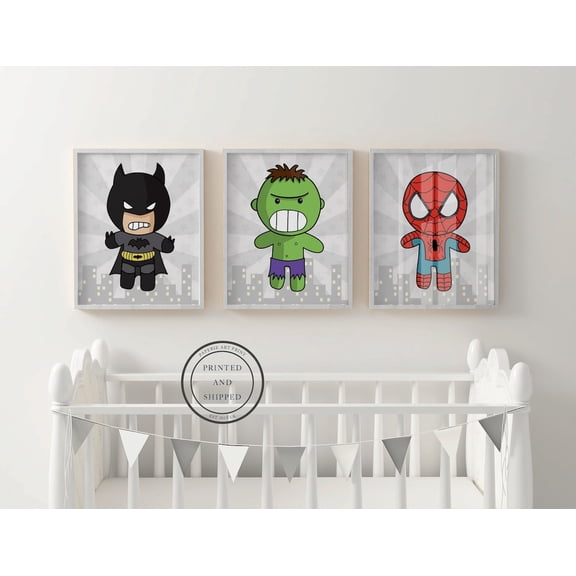 UNFFRAMED Superhero Nursery Posters, Nursery Superhero Art, Superhero Nursery Decor, Superhero Nursery Wall Art, Baby Decor, Set Of 3 Set 3 Prints 8x12