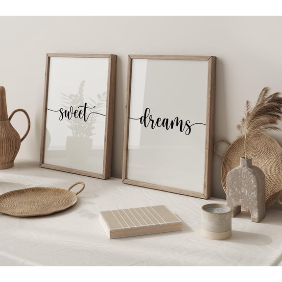 UNFFRAMED Sweet Dreams Wall Art Over Bed Sweet Dreams Set Trendy Bedroom Decor Minimalist Cursive Font Posters Sweet Nursery Decor Set 2 Prints 8x12