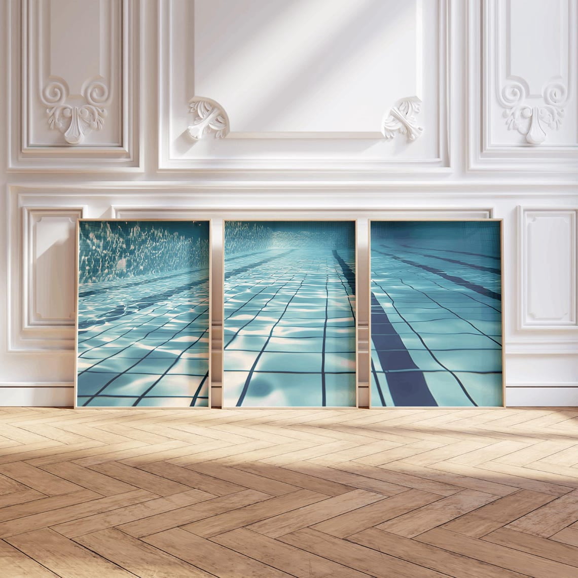 UNFFRAMED Swimming Pool Wall Art, Pool Waves Wall Art, Set Of 3 Prints ...