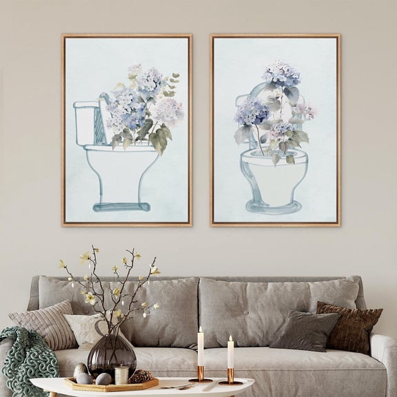 UNFFRAMED Tet Flower Wall Art, Set Of 2 Hydrangeas Prints, Quirky Bathroom Wall Decor For Laundry Room Or Restroom Set 2 Prints 16x24