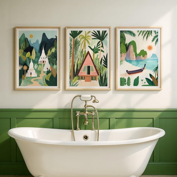 UNFFRAMED Thailand Travel Posters, Set, Thailand Travel Posters, Chiang Mai Temple, Phi Phi Islands, Tropical Travel Art, Jungle Art Posters Set 3 Prints 16x24