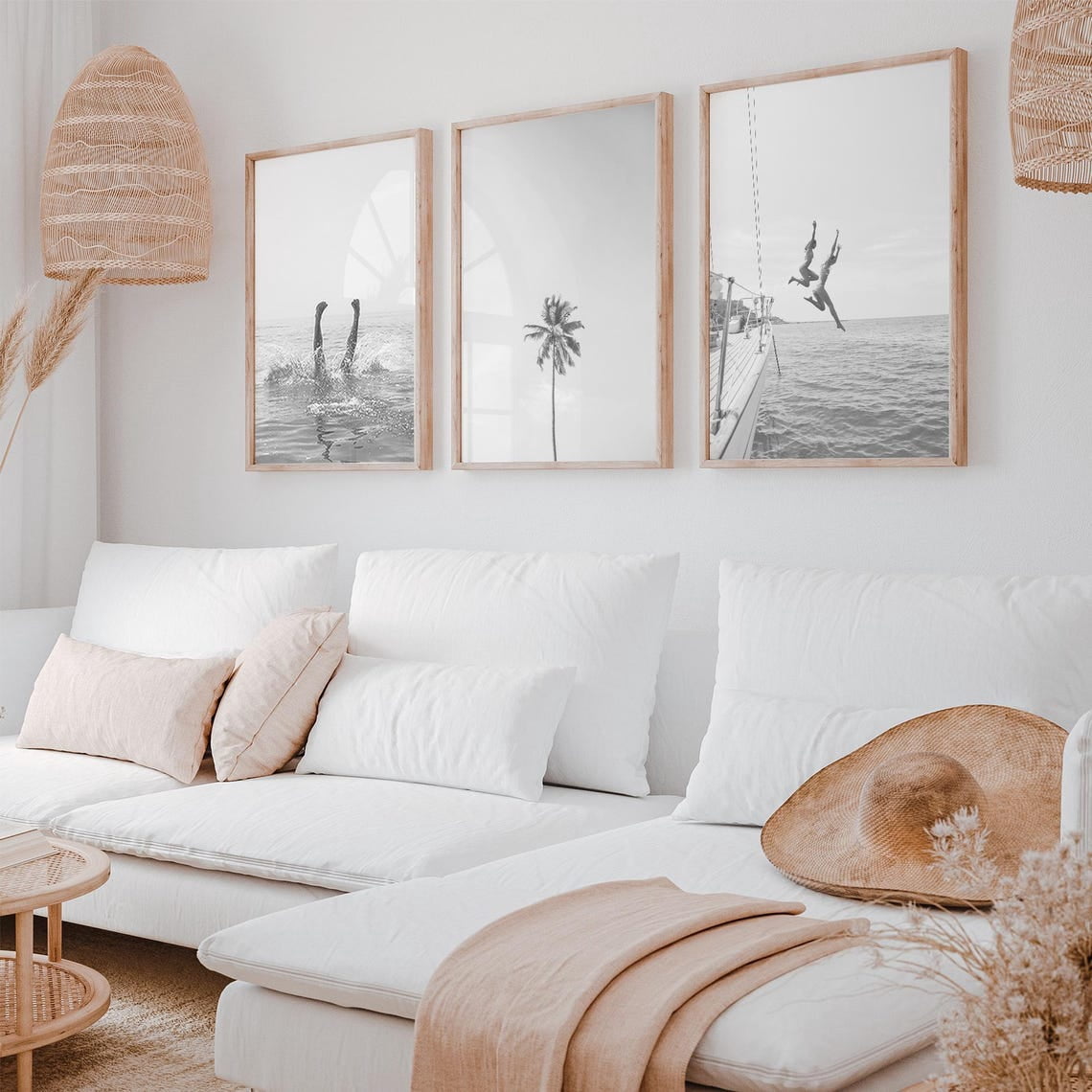 Luvia Three Piece Coastal, Set Of 3 Black And White Photography Coastal ...