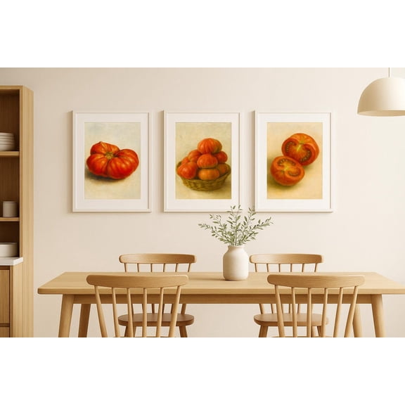UNFFRAMED Tomatoes Set Of 3, Rustic Kitchen Wall Decor, Set 3 Prints 20x30