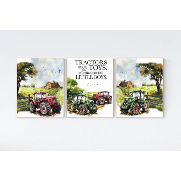 UNFFRAMED Tractor Nursery Wall Art, Farm Nursery Decor, Tractor Trucks And Little Boys, Farm Nursery Decor, Nursery Wall Art #580 Set 3 Prints 8x12