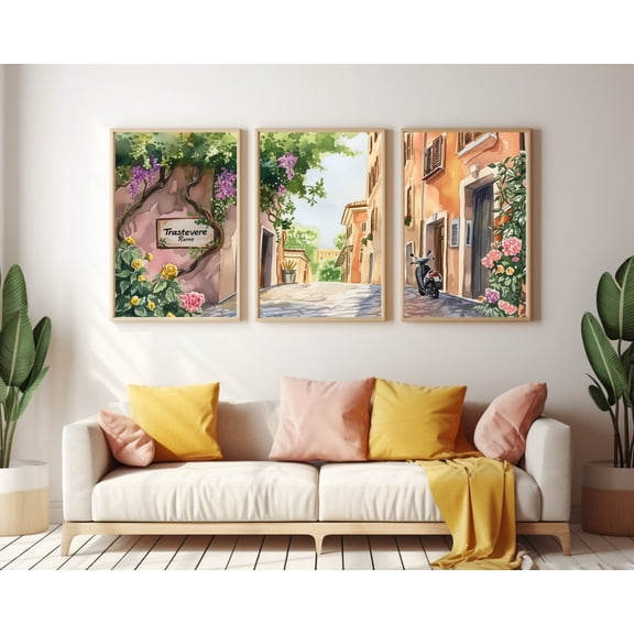 UNFFRAMED Trastevere Poster Set Of 3, Rome Italy Wall Art, Italian Cityscape Poster, European Travel Decor, Historic City Artwork, Italia Set 3 Prints 8x12