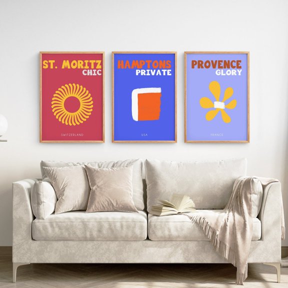 UNFFRAMED Travel Set Of 3, Gallery Trendy Travel Set, Maximalist Wall Art, Colorful Travel Prints, St Moritz Hamptons Provence, Travel Triptych Art Set 3 Prints 16x24