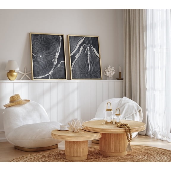 UNFFRAMED Tree Ring Art, Prints, Tree Ring Prints, Black Wall Decor, Nature Wall Art, Tree Log Slice Art, Cabin Decor, Printable Art Set 2 Prints 8x12