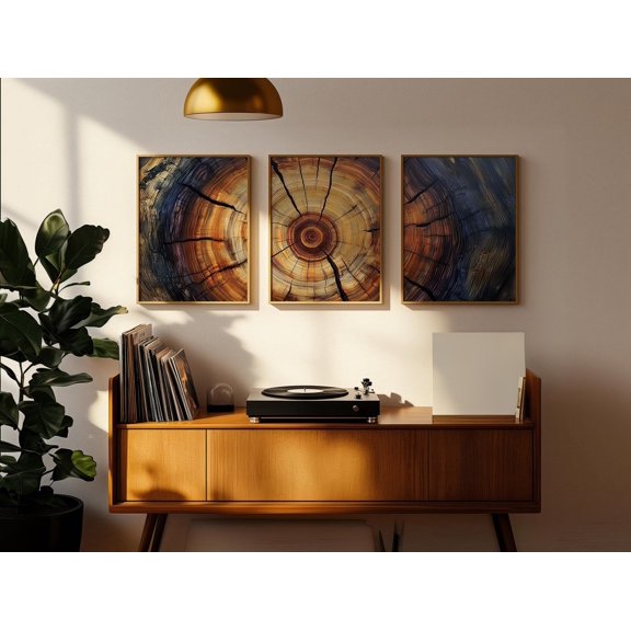 UNFFRAMED Tree Ring Wall Art Set Of 3 Pieces Nature Aesthetic Abstract Wall Decor Rustic Cabin Poster Poster Living Room Earthtone Colors Set 3 Prints 8x12