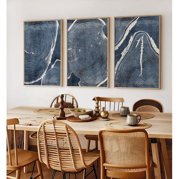 UNFFRAMED Tree Ring Wall Art, Tree Ring Prints, Blue abstract Art, Tree Stump Art, Prints, Living Room Art, Modern Abstract Art, Set 3 Prints 12x18
