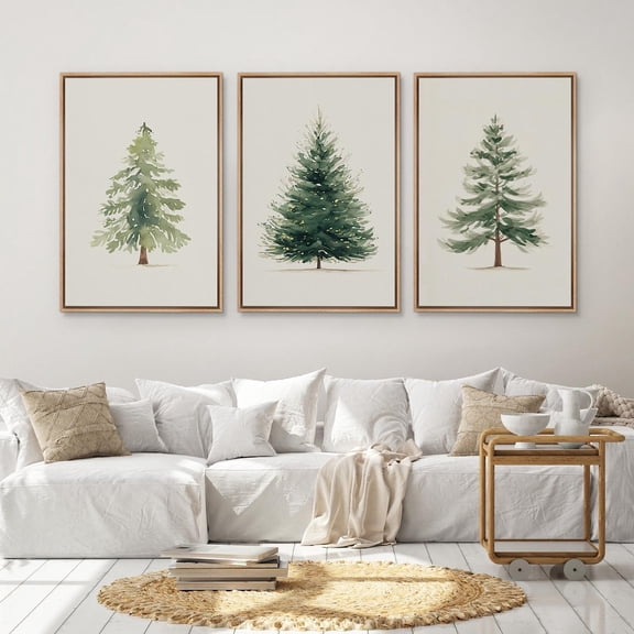 UNFFRAMED Tree Wall Art Set Of 3, Green Minimalistprints, Winter Decor For Scandinavian Living Room Set 3 Prints 20x30