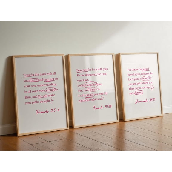 UNFFRAMED Trendy Set Of 3 Girly Pink Christian Wall Art Cool Christian Posters Jeremiah 29 11 Wall Art Isaiah 41 10 Poster Trust In The Lord Wall Art Set 3 Prints 20x30