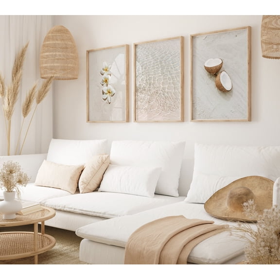 UNFFRAMED Tropical Island Beach Posters Coastal Wall Art Set Of 3 Ocean Poster Coconut Girl Aesthetic Flower Wall Decor Boho Beach House Coastal Chic Set 3 Prints 16x24