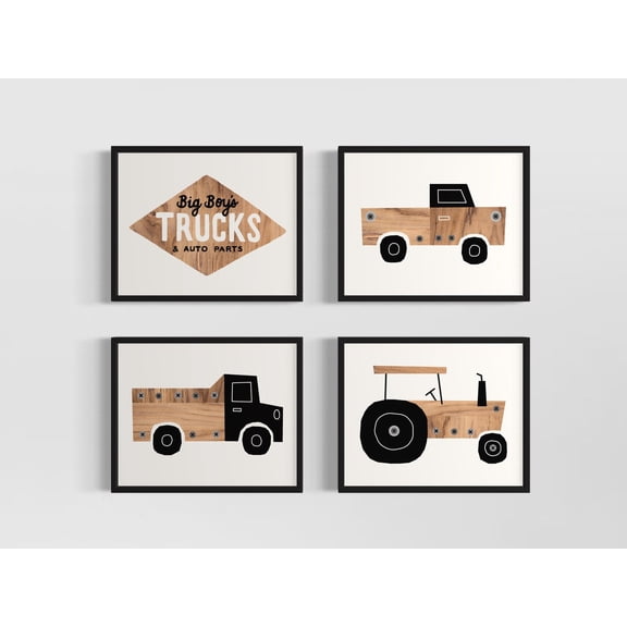 UNFFRAMED Truck Art Posters, Set Of 4, Transportation Posters, Boy Nursery Decor, Boy Room Art, Gallery Wall Set Toddler, Pickup Truck Art Set 4 Prints 20x30