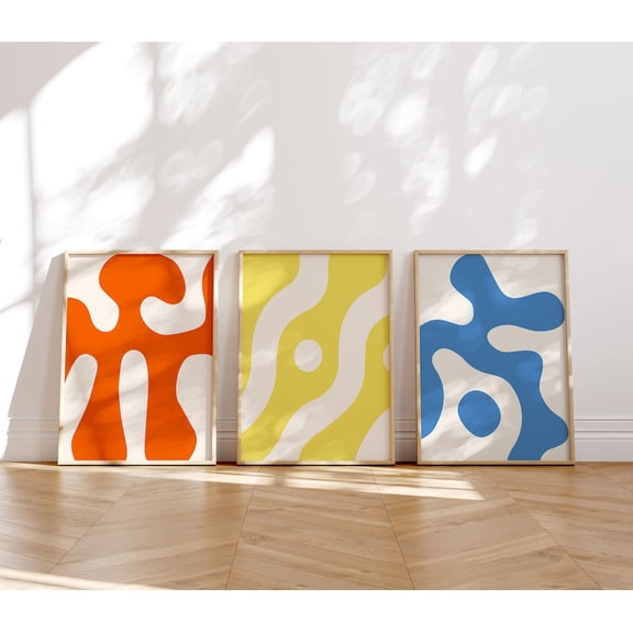 UNFFRAMED Tryptic Wall Art, Modern Abstract Triptych Wall Art, 3 Piece Colorful Mid Century Wall Artet Wall Art, Set 3 Prints 12x18